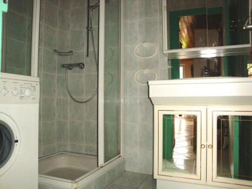 a bathroom with a shower and a washing machine at Chalet Pralognan-la-Vanoise, 3 pièces, 6 personnes - FR-1-464-8 in Pralognan-la-Vanoise