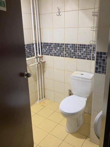 La salle de bains est pourvue d'une douche et de toilettes. dans l'établissement Ankara apart Hostel 1, à Altındağ