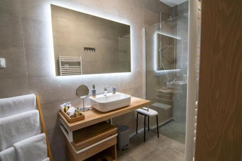 a bathroom with a sink and a shower at Country house Greenfields in Gospić