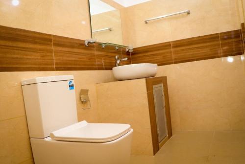 a bathroom with a toilet and a sink at HangarankandaBungalow Deniyaya in Deniyaya