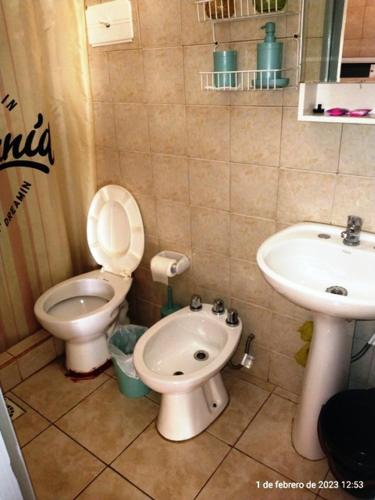 a bathroom with a toilet and a sink at Monoambiente para 2 personas en Neuquen in Neuquén