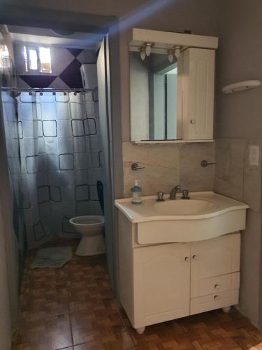 ein Bad mit einem Waschbecken, einer Dusche und einem WC in der Unterkunft Depto Dolores in Dolores