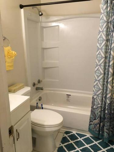 a bathroom with a toilet and a tub and a sink at Suite 4, Sleep 5, Walk to Attractions in Uptown in Charlotte