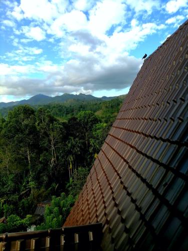 a roof of a building with a view of a forest at Ella nine arch spice garden in Ella