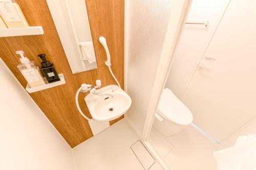 a small bathroom with a toilet and a sink at SyunkaSyuutou - Vacation STAY 53636v in Hakone