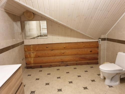 a bathroom with a toilet and a sink at Poilsio ir sveikatinimo sodyba Pušų Šlamesy in Vilnius