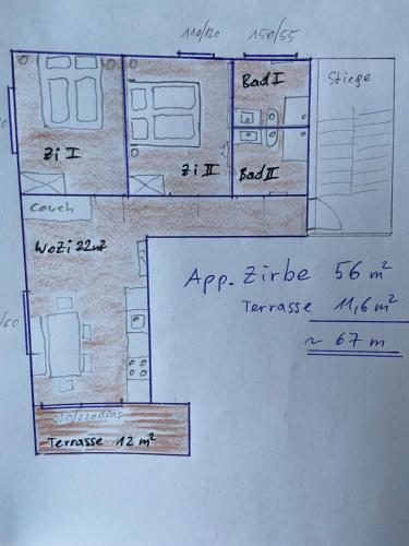 a drawing of a floor plan of a house at Biochalet-Ebenbauer in Schladming