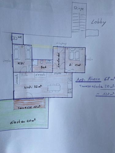 a drawing of a floor plan of a house at Biochalet-Ebenbauer in Schladming
