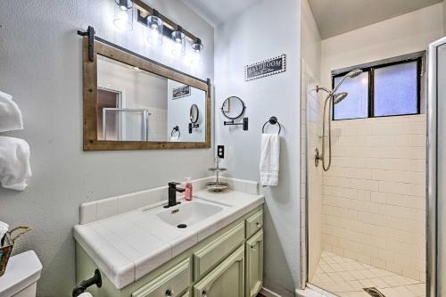 a bathroom with a sink and a shower at North Fork Vacation Rental 28 Mi to Yosemite in North Fork