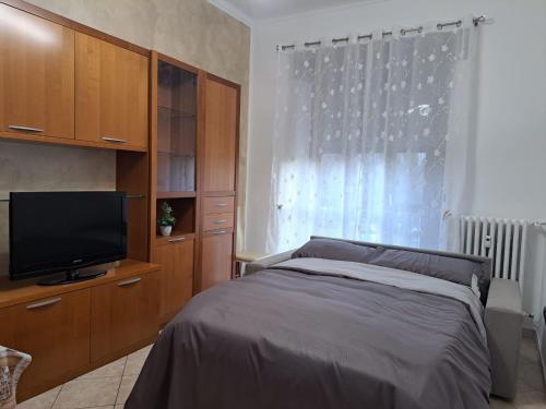 una camera con letto e TV a schermo piatto di Metro-Massaua a Torino