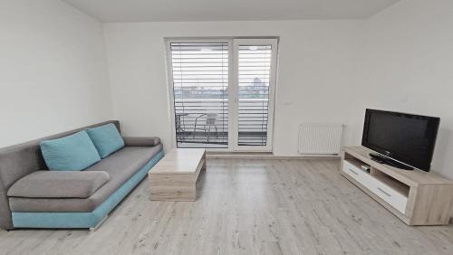 Televízia a/alebo spoločenská miestnosť v ubytovaní Apartmány Vinohrady