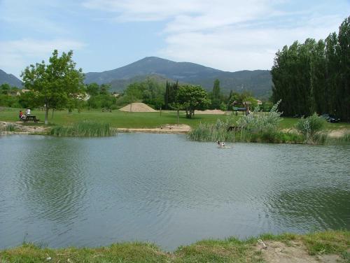einen Teich mit einer Ente in der Mitte in der Unterkunft Les Alouettes Hikers, Bikers and Wine Lovers Paradise 3 Stars in Malaucène
