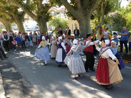 a group of people in historical costumes walking down a street at Les Alouettes Hikers, Bikers and Wine Lovers Paradise in Malaucène
