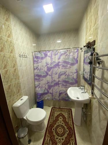 La salle de bains est pourvue de toilettes et d'un lavabo. dans l'établissement Hotel Vardonze, à Boukhara