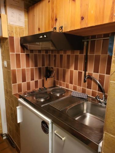 a kitchen with a sink and a stove at RESIDENCE BELLE HUTTE COTÉ PISTES DE SKI 2 in La Bresse