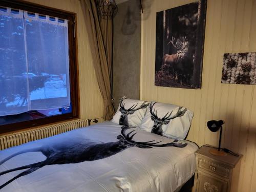- une chambre avec un lit et une grande fenêtre dans l'établissement RESIDENCE BELLE HUTTE COTÉ PISTES DE SKI 2, à La Bresse