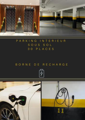 a collage of three pictures of a parking interior with a car at Le Rio Appart-Hotel City Center in Tangier