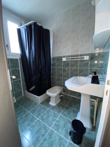 een badkamer met een wastafel, een toilet en een douche bij Gîte de charme à la ferme in Josnes