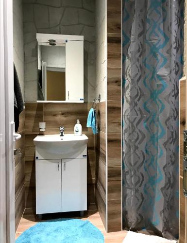 a bathroom with a sink and a mirror at Blue Lagoon Apartments in Crni Vrh