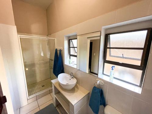 a bathroom with a sink and a mirror and a window at Kangela 8A in Ponta Malongane