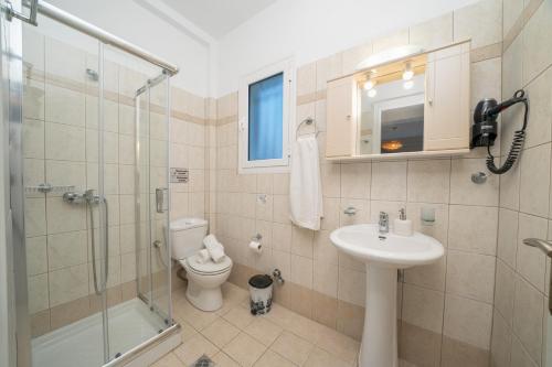 a bathroom with a toilet and a sink and a shower at Captain's Villas in Katelios