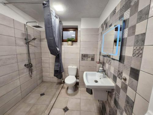 uma casa de banho com um WC e um lavatório em Апартамент за гости Криси гр. Девин em Devin