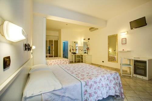um quarto de hotel com uma cama e uma secretária em Ancora Hotel & Residence em Cattolica