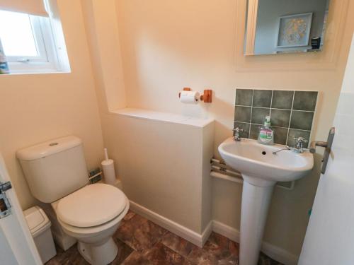 a small bathroom with a toilet and a sink at Sutton Court in Thirsk