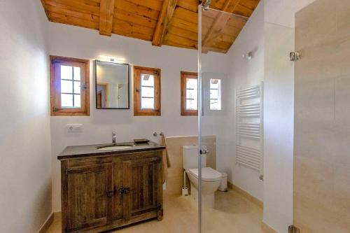 a bathroom with a toilet and a sink and a shower at Catalunya Casas Majestic Villa and Views , 30km to Barcelona in Corbera de Llobregat