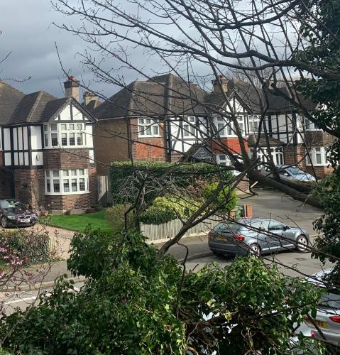 a car parked in a parking lot in front of houses at Beddington Park Lodge West in Wallington