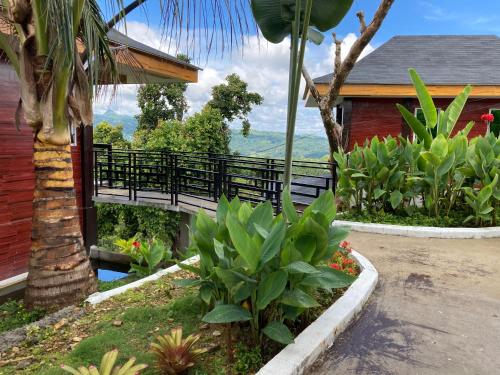 a garden with plants and a bridge in front of a house at MS Mountain Cabin in Loboc