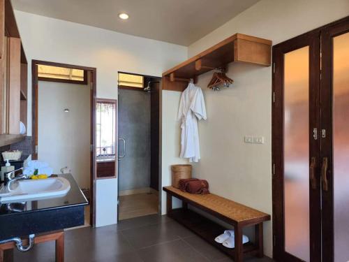 a bathroom with a sink and a shower and a sink at Better View Koh Yao Yai in Ko Yao Yai