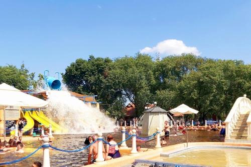 a group of people in the water at a water park at Dream Horse Apartman Cserkeszőlő in Cserkeszőlő