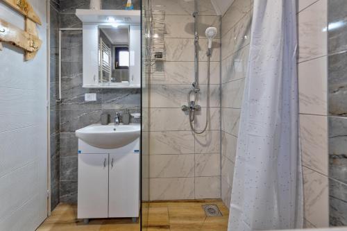 a bathroom with a sink and a shower at Vila Deniri in Zlatibor