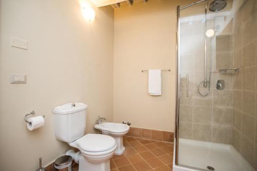 ein Bad mit einem WC und einer Dusche in der Unterkunft Apartment Olivo in Trequanda