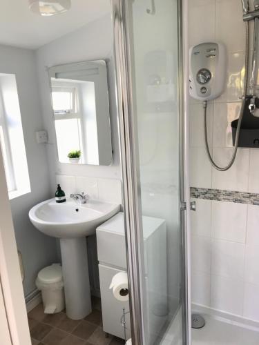 bagno con lavandino e doccia di The Annex a Malton