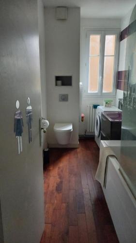 Elle comprend une petite salle de bains pourvue de toilettes et d'une fenêtre. dans l'établissement Superbe appartement près des transports, à Le Perreux-Sur-Marne