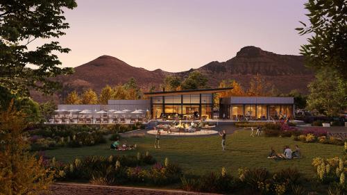 a rendering of a building with mountains in the background at AutoCamp Zion in Virgin