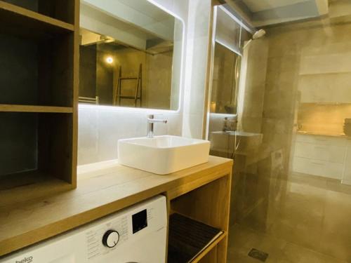 ein Bad mit einem Waschbecken und einem Spiegel in der Unterkunft Villa Capbreton, 3 pièces, 4 personnes - FR-1-413-174 in Capbreton