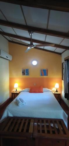 a bedroom with a large white bed with two lamps at Hotel Casa Barcelona in Granada