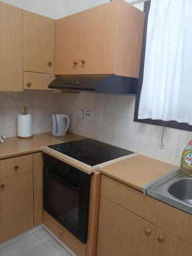 a small kitchen with a stove and a sink at Klimataria B2 in Pissouri