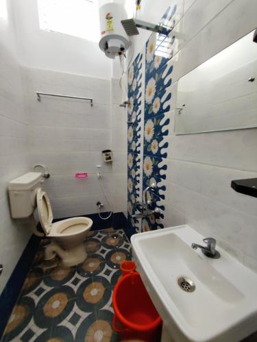 a bathroom with a toilet and a sink at Balaji Homestay in Hampi