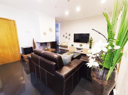 ein Wohnzimmer mit Sofa und Fernseher in der Unterkunft Casa Da Veiga in Caminha