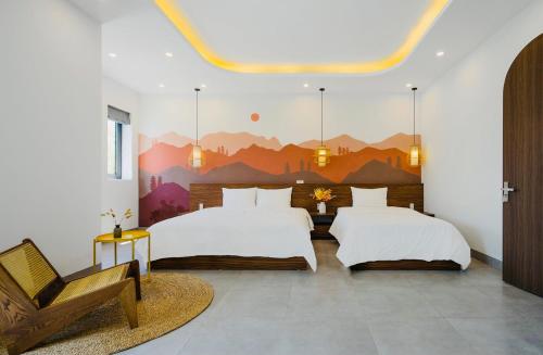 Giường trong phòng chung tại 5PN Ha Long Villa Luxury - view biển - đi bộ được ra biển