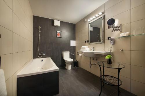 a bathroom with a sink and a toilet at Parkhotel Morris Novy Bor in Nový Bor