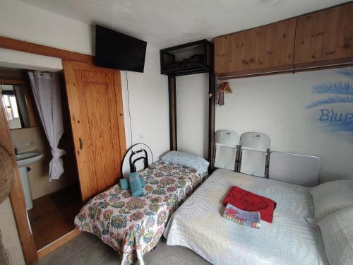 a bedroom with two beds and a television in it at BLUE SEA. TONY FRÍAS. LAS ERAS. ARICO - TENERIFE. in Arico el Nuevo