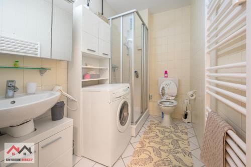 ハノーファーにあるAnyroomdirect Private Apartments Near Hannover Exhibition ROOM AGENCYのバスルーム(洗濯機、トイレ付)