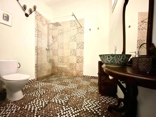 une salle de bains avec toilettes, douche et lavabo dans l'établissement Casa Irina, à Braşov