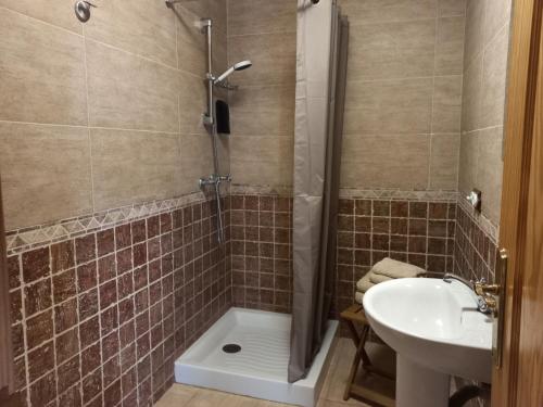 uma casa de banho com um chuveiro e um lavatório. em Casa Rural Chamorga em Santa Cruz de Tenerife