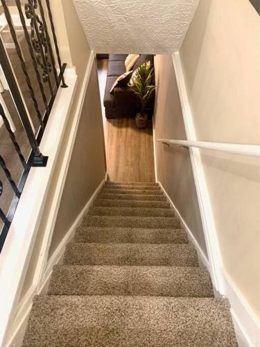 a flight of stairs with a potted plant at The House Hotels- E. Turkeyfoot #1 in Akron
